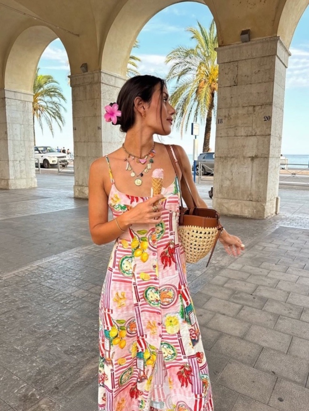 Zara Pink, Red & Yellow Citrus Stripe Maxi Dress